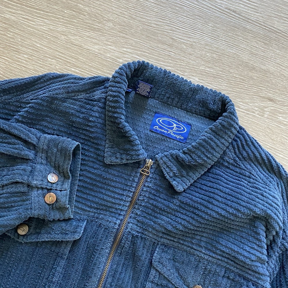 Vintage Ocean Pacific Full Zip Corduroy Jacket Men's XL Blue 90s USA Surf READ